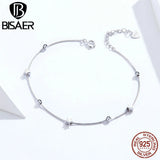 BISAER 925 Silver CZ Five-Pointed Star Bracelet Platinum Plated