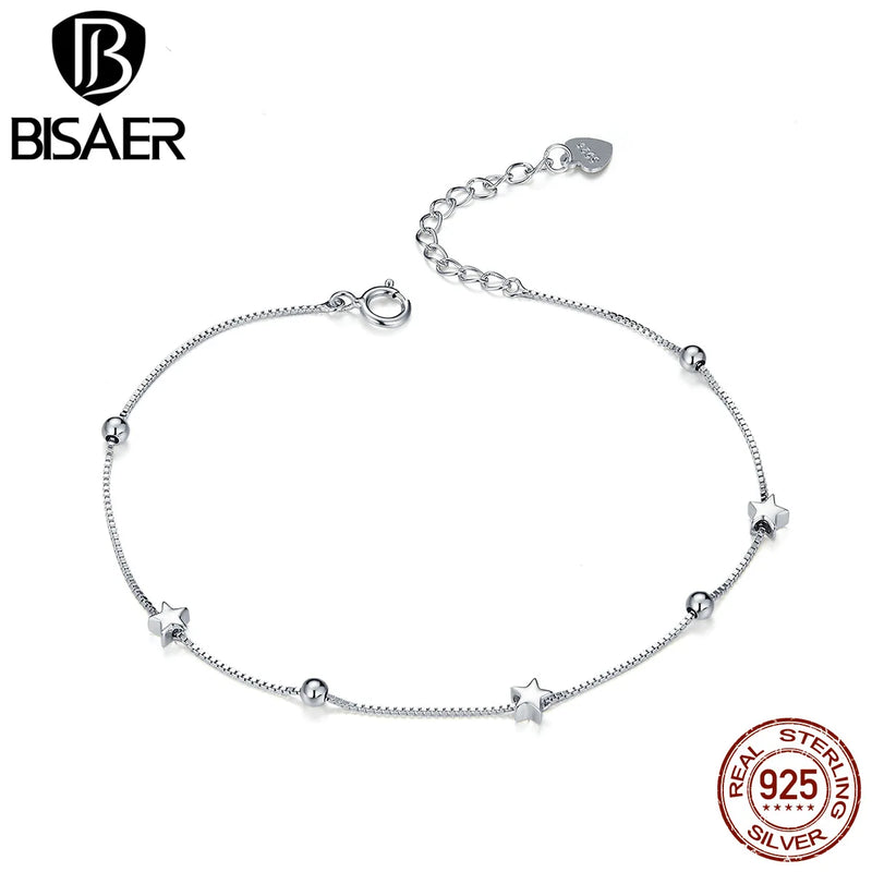 BISAER 925 Silver CZ Five-Pointed Star Bracelet Platinum Plated