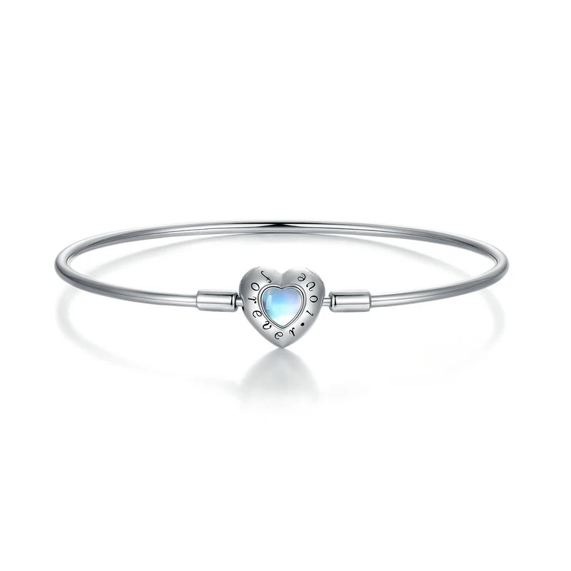 BISAER925 Silver Heart Moonstone Bracelet Platinum Plated