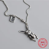 925 Sterling Silver Bunny Necklace Retro Style Jewelry