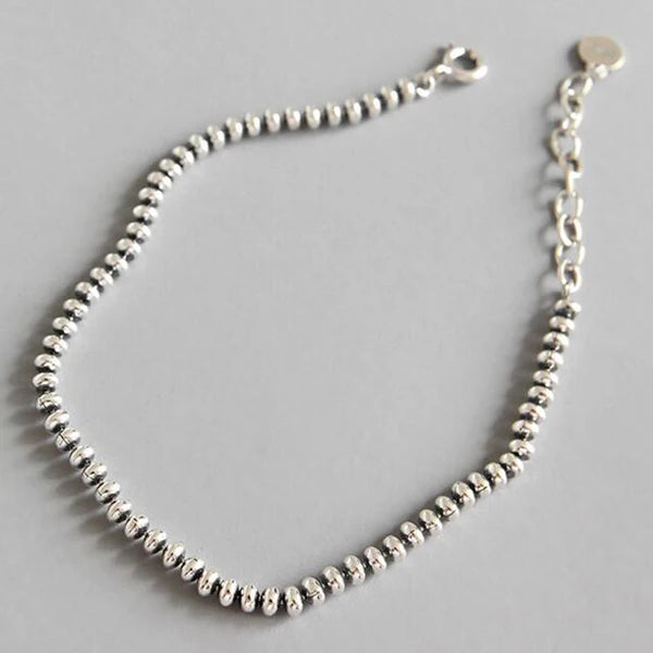 925 Silver Beads Initial Chain Bracelet 18.5cm for Women