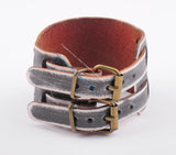 Gray Double Band Leather Bracelet Bangle Mens