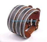 Gray Double Band Leather Bracelet Bangle Mens