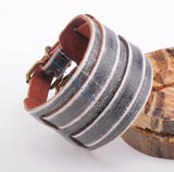 Gray Double Band Leather Bracelet Bangle Mens