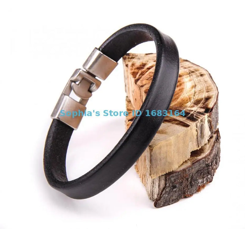 Mens Single Wrap Slim Leather Cuff Bracelet