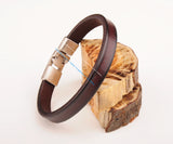 Brown Mens Single Wrap Slim Leather Cuff Bracelet Wristband