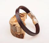 Brown Mens Single Wrap Slim Leather Cuff Bracelet Wristband