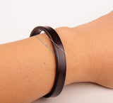 Brown Mens Single Wrap Slim Leather Cuff Bracelet Wristband