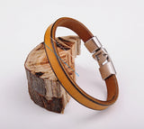 BL10 Beige Leather Cuff Bracelet Wristband
