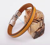 BL10 Beige Leather Cuff Bracelet Wristband