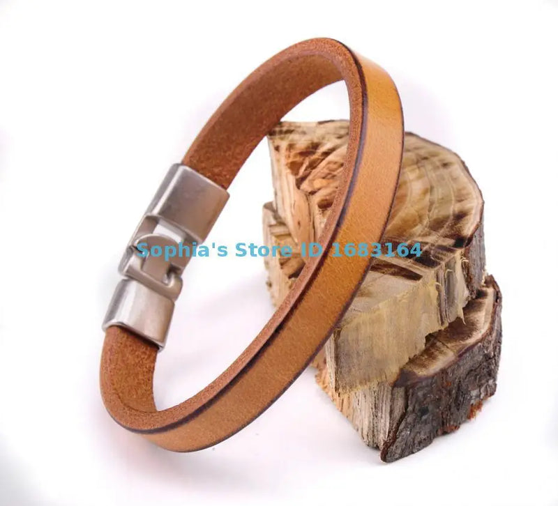 BL10 Beige Leather Cuff Bracelet Wristband