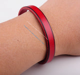 Red Mens Single Wrap Slim Leather Cuff Bracelet Wristband
