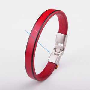 Red Mens Single Wrap Slim Leather Cuff Bracelet Wristband