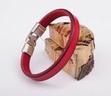 Red Mens Single Wrap Slim Leather Cuff Bracelet Wristband