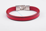 Red Mens Single Wrap Slim Leather Cuff Bracelet Wristband