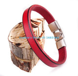 Red Mens Single Wrap Slim Leather Cuff Bracelet Wristband