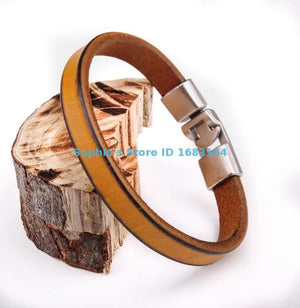 Khaki Mens Single Wrap Slim Leather Cuff Bracelet