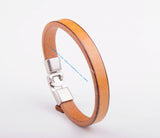 Khaki Mens Single Wrap Slim Leather Cuff Bracelet