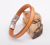 Khaki Mens Single Wrap Slim Leather Cuff Bracelet