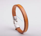 Khaki Mens Single Wrap Slim Leather Cuff Bracelet