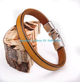 Khaki Mens Single Wrap Slim Leather Cuff Bracelet