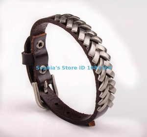 BL33 Rock Punk Unisex Metal Studded Leather Bracelet Gift