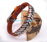 Orange Rock Punk Metal Studded Leather Bracelet