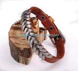 Orange Rock Punk Metal Studded Leather Bracelet