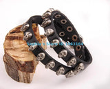 Metal Skull Studded Surfer Leather Cuff Bracelet Bangle