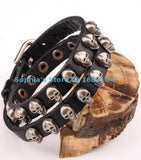Metal Skull Studded Surfer Leather Cuff Bracelet Bangle