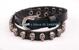 Metal Skull Studded Surfer Leather Cuff Bracelet Bangle