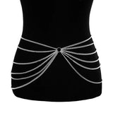 BLA Women Metal Waist Chain Silver Multilayer Body Chains Belt