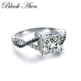 [BLACK AWN] 925 Sterling Silver Rings Engagement Bague Female Wedding Rings
