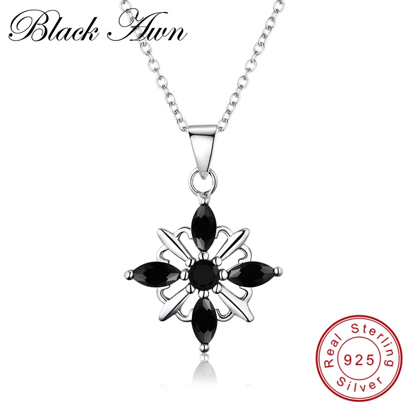 BLACK AWN 925 Sterling Silver Star Chain Necklace for Women P172