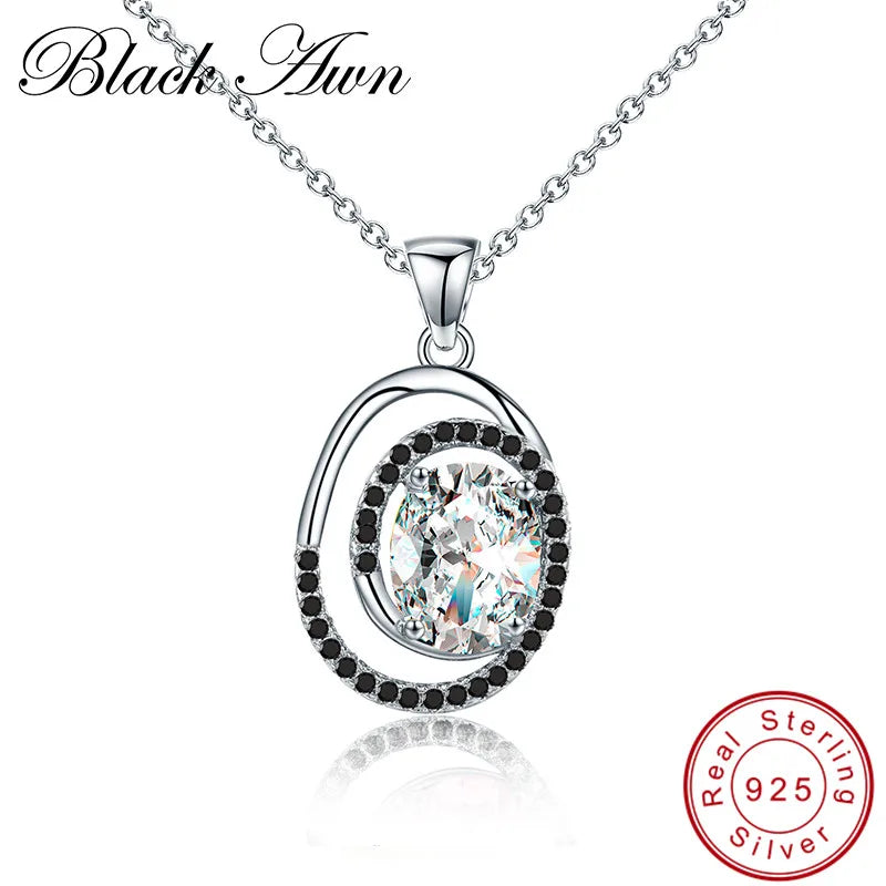 925 Silver Engagement Necklace for Women, Wedding Pendant