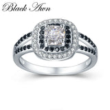 Black Awn Sterling Silver Engagement Wedding Ring for Women C428