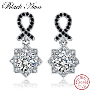 925 Silver Flower Engagement Earrings with Spinel