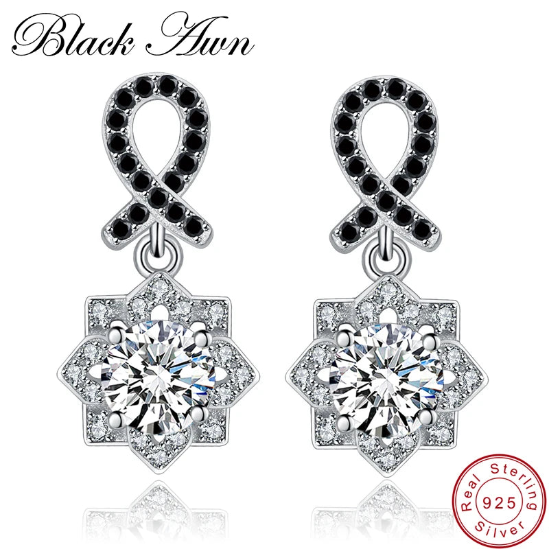 925 Silver Flower Engagement Earrings with Spinel