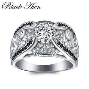 Black Awn Silver Ring for Women Bague C321