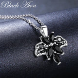 [BLACK AWN] Bat Necklace 925 Sterling Silver Spinel Pendant Female Jewelry