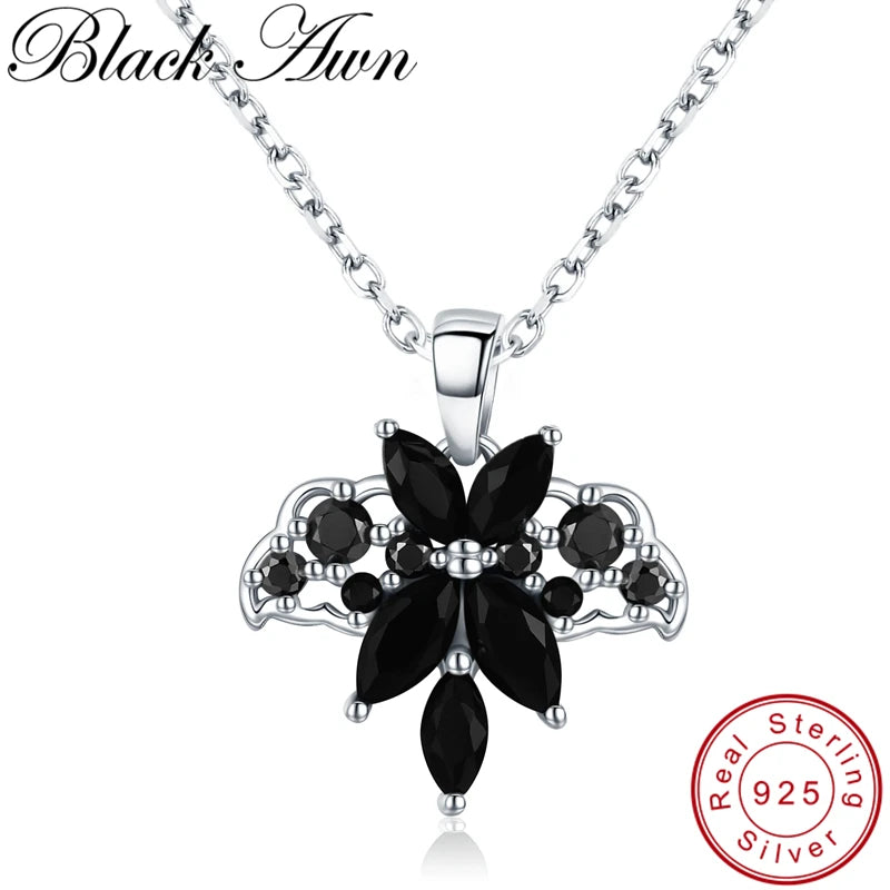 [BLACK AWN] Bat Necklace 925 Sterling Silver Spinel Pendant Female Jewelry