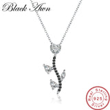 [BLACK AWN] 925 Silver Necklace Black&White Stone Women Pendant P033