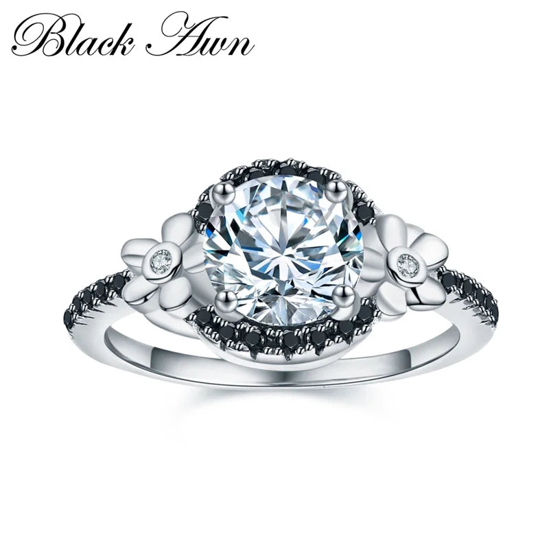 Flower Silver Spinel Wedding Engagement Ring for Women