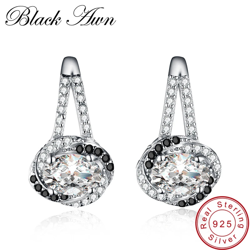 925 Silver Black Spinel Stone Stud Earrings for Women T110