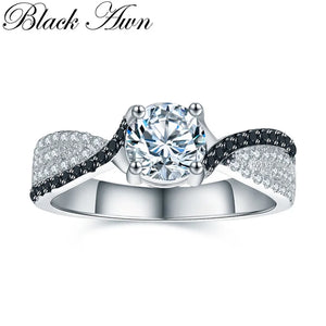 Black Awn Silver Spinel Wedding Engagement Ring for Women