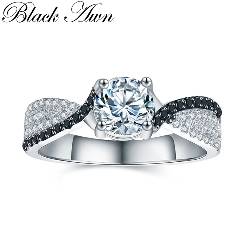 Black Awn Silver Spinel Wedding Engagement Ring for Women