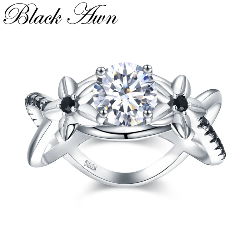 Silver Flower Wedding Ring for Women Bague Jewelry G095