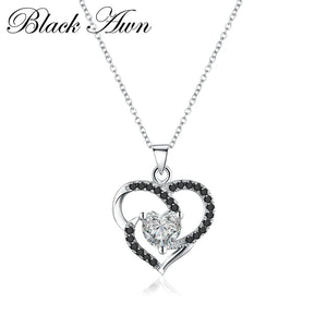 Black Awn Spineld Necklace for Women Heart Pendant P174