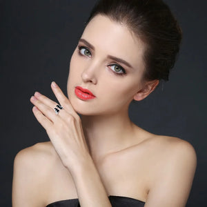 AWM Silver Ring Spinel Leaf Open Rings Women Jewelry