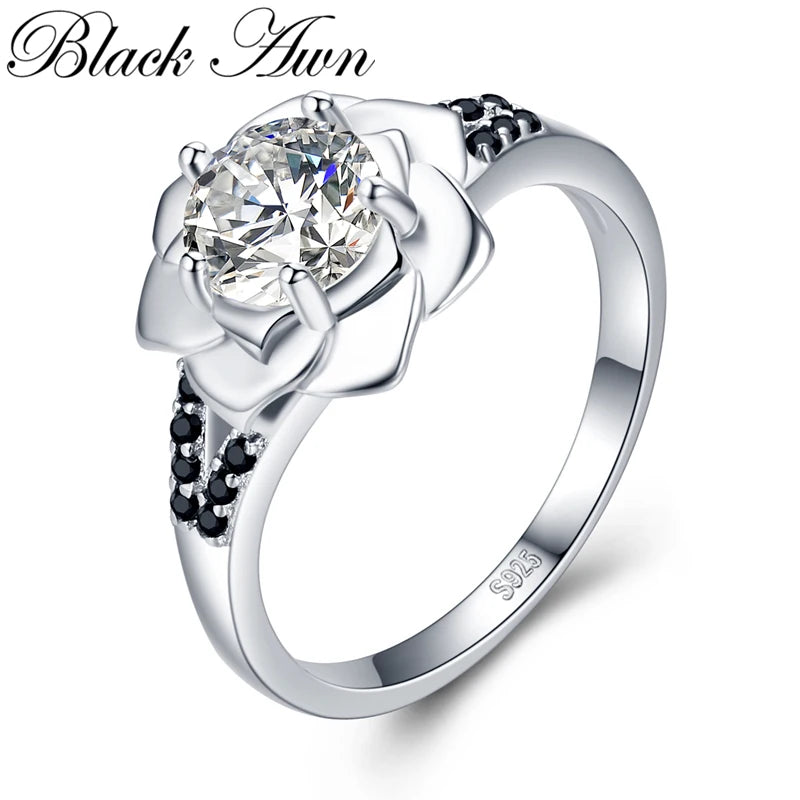 Silver Ring Female Flower Wedding Rings Women Jewelry G073